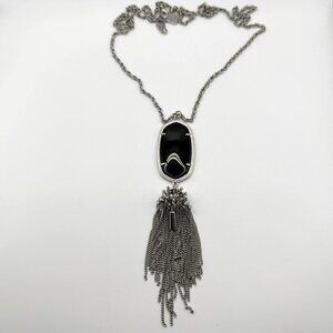 Kendra Scott Silver Chain Necklace With Black Stone & Tassel Pendant
